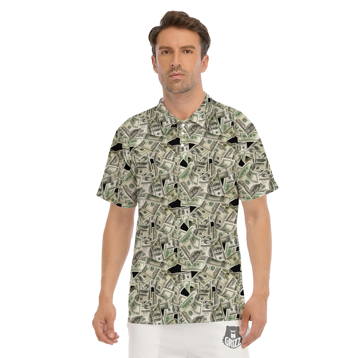 American Money US Dollars Print Pattern Men's Golf Shirts-grizzshop