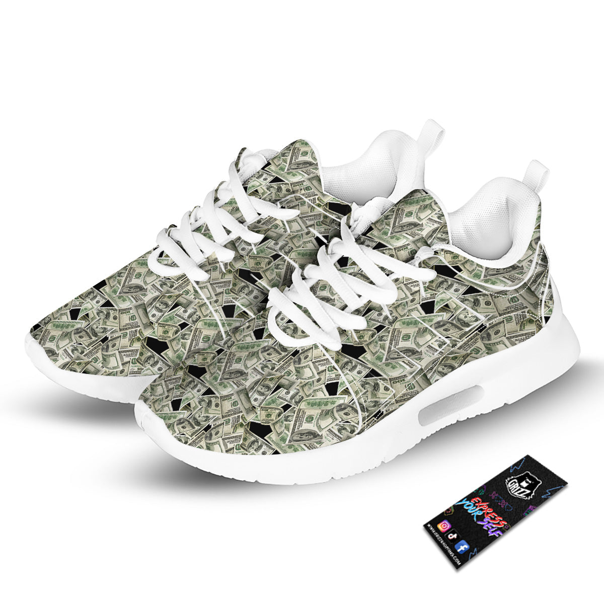 American Money US Dollars Print Pattern Tennis Shoes-grizzshop