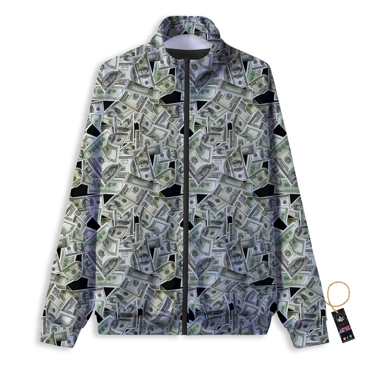 American Money US Dollars Print Pattern Track Jacket-grizzshop