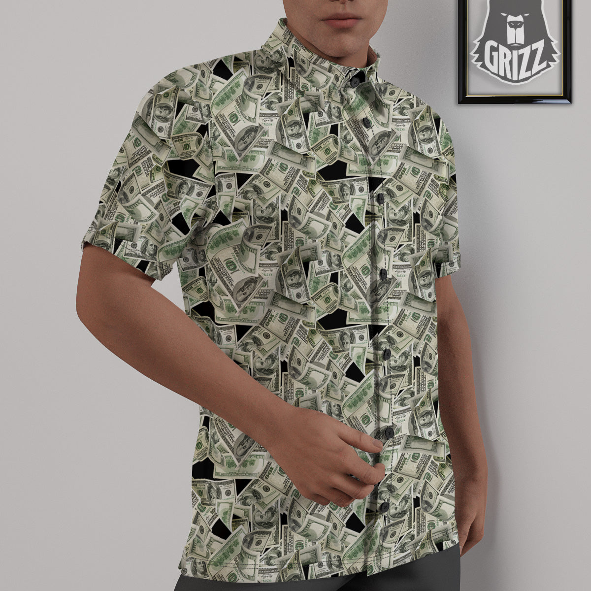 American Money US Dollars Print Pattern Untucked Shirts-grizzshop