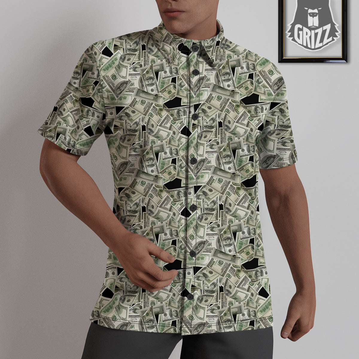 American Money US Dollars Print Pattern Untucked Shirts-grizzshop