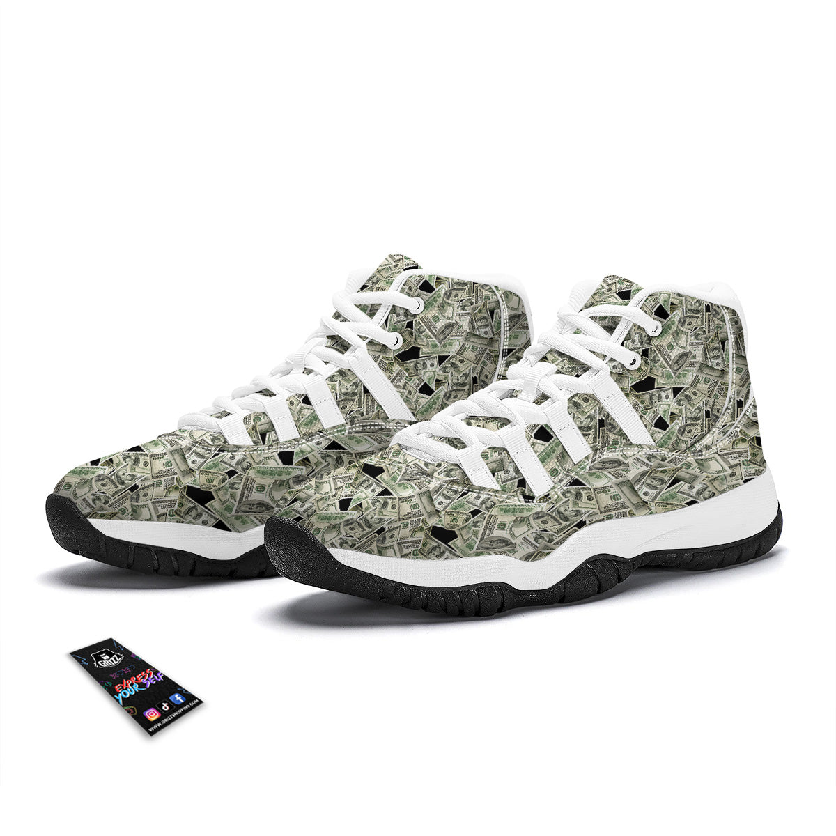 American Money US Dollars Print Pattern White Bball Shoes-grizzshop