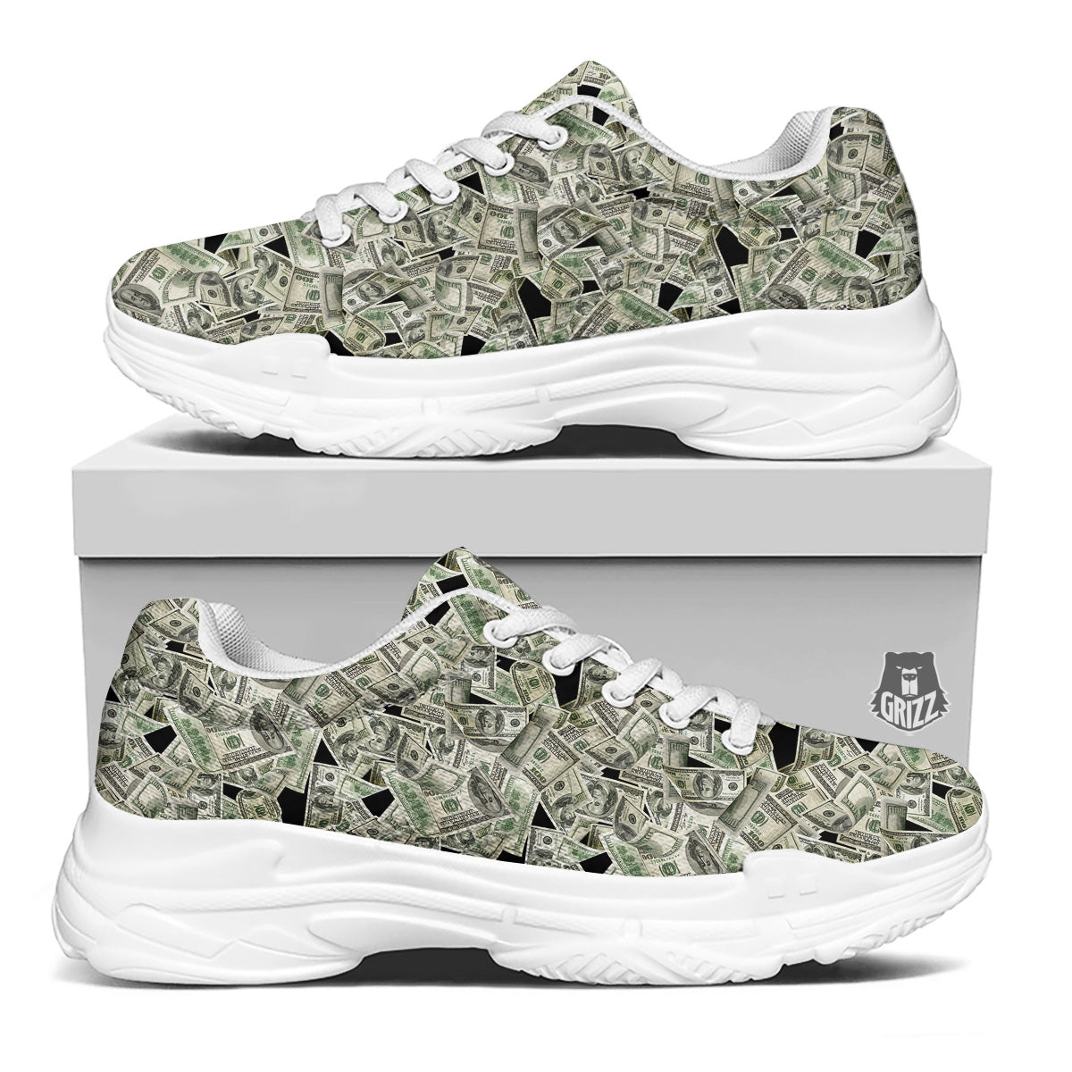 American Money US Dollars Print Pattern White Chunky Shoes-grizzshop