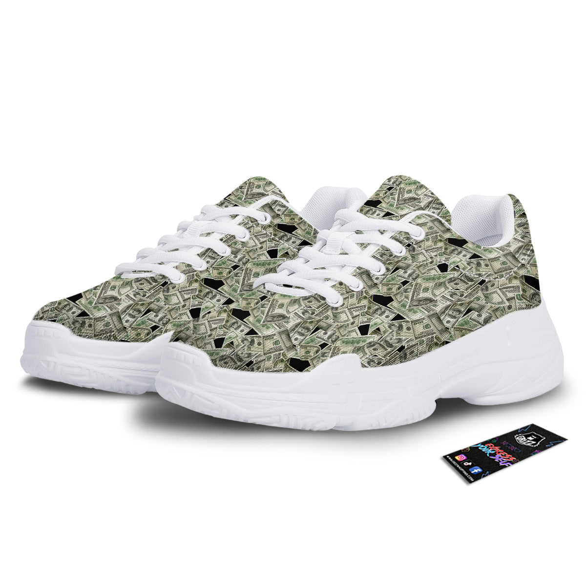 American Money US Dollars Print Pattern White Chunky Shoes-grizzshop