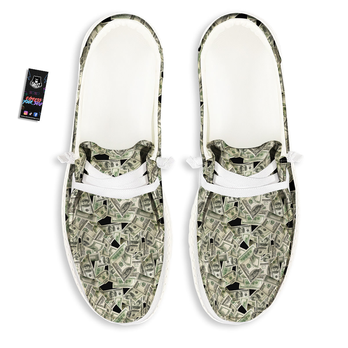 American Money US Dollars Print Pattern White Loafers-grizzshop