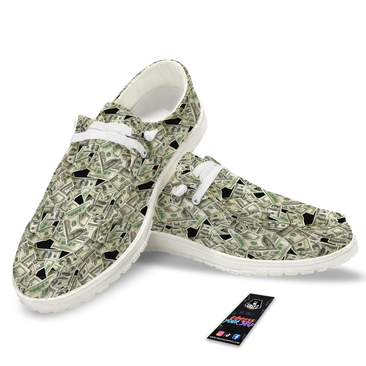 American Money US Dollars Print Pattern White Loafers-grizzshop
