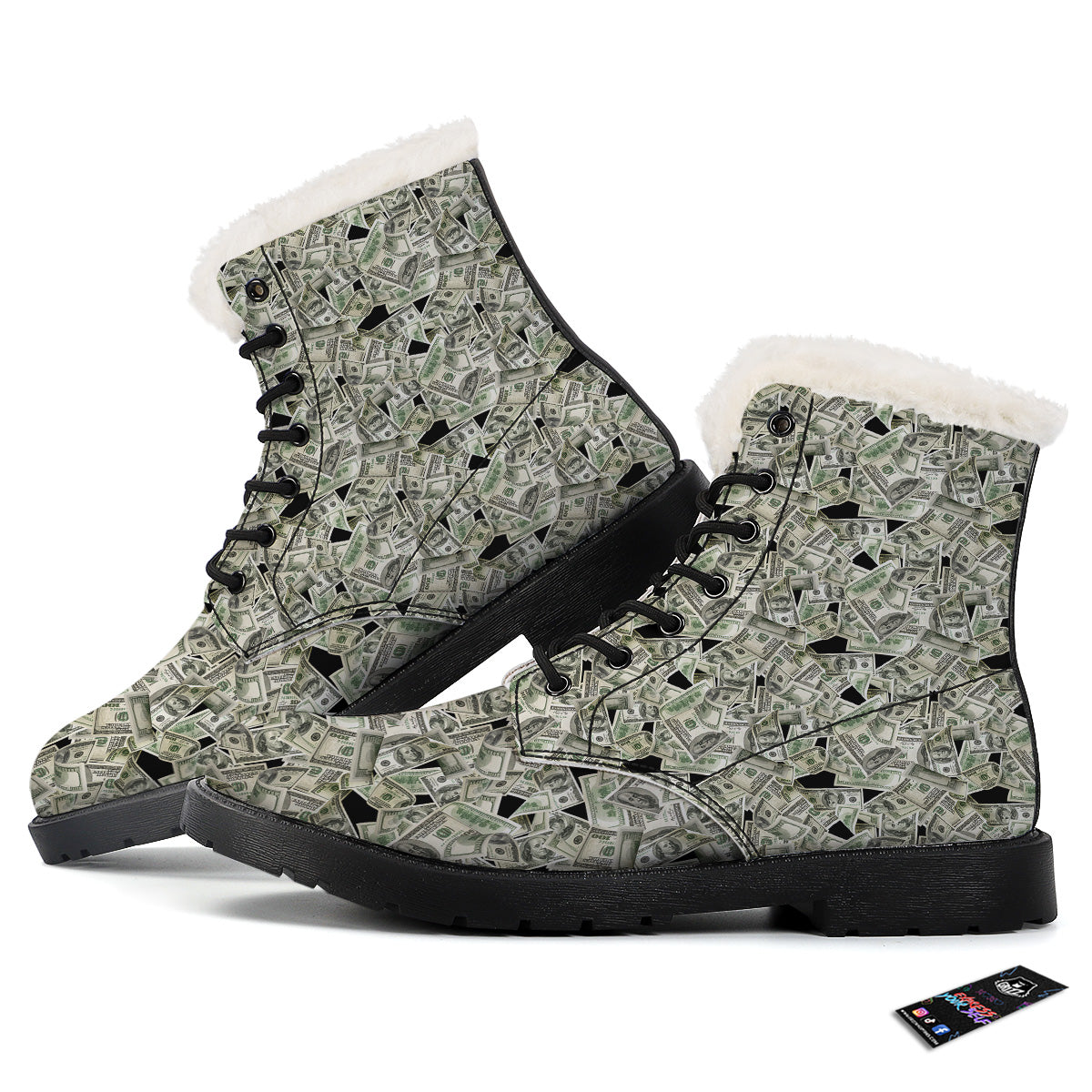 American Money US Dollars Print Pattern Winter Boots-grizzshop