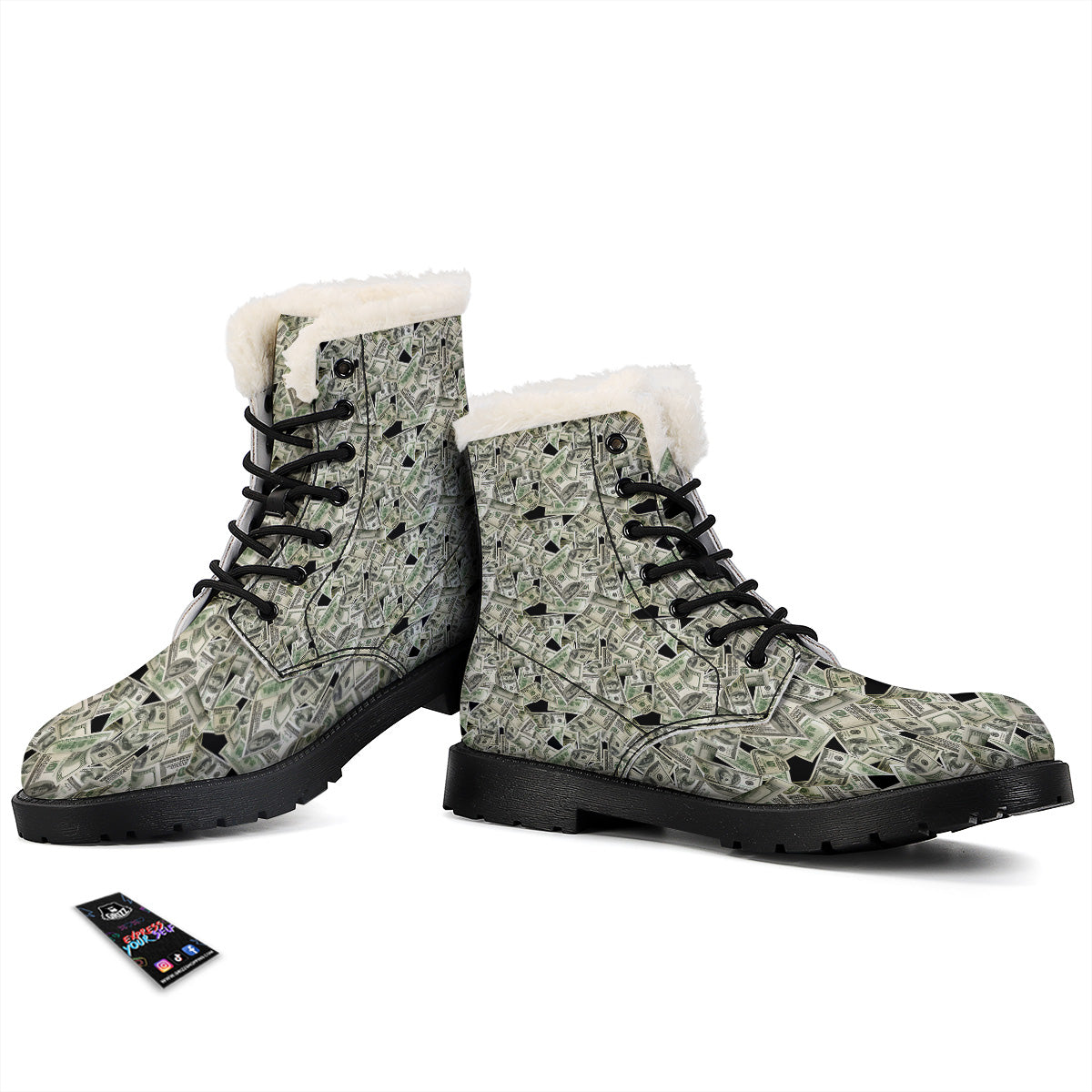 American Money US Dollars Print Pattern Winter Boots-grizzshop