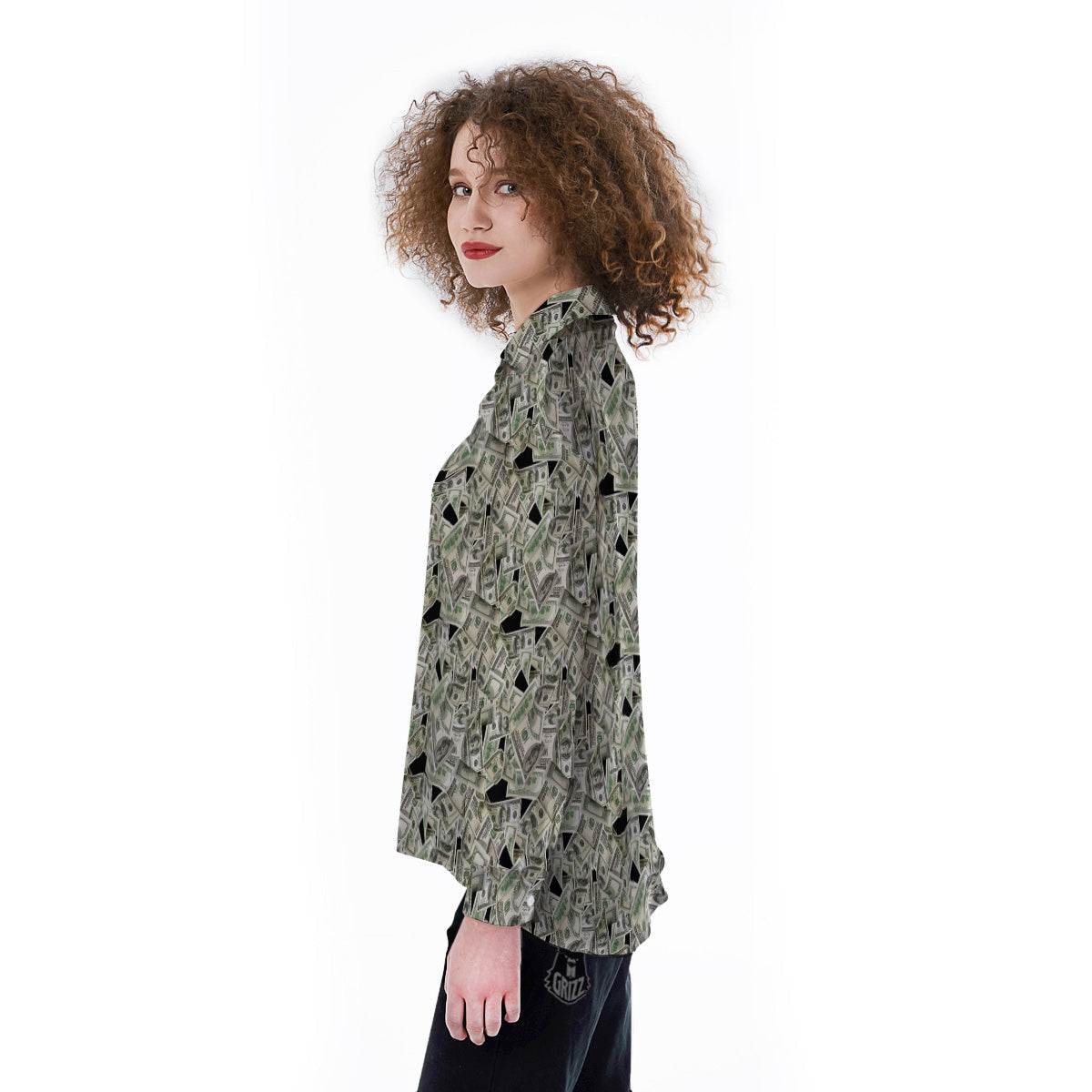 American Money US Dollars Print Pattern Women's Long Sleeve Shirts-grizzshop