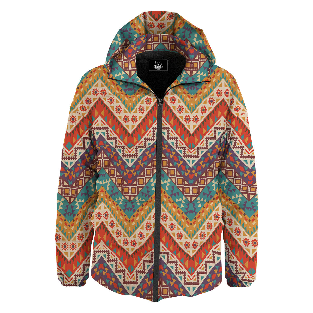 American Native Tribal Chevron Print Down Jacket-grizzshop