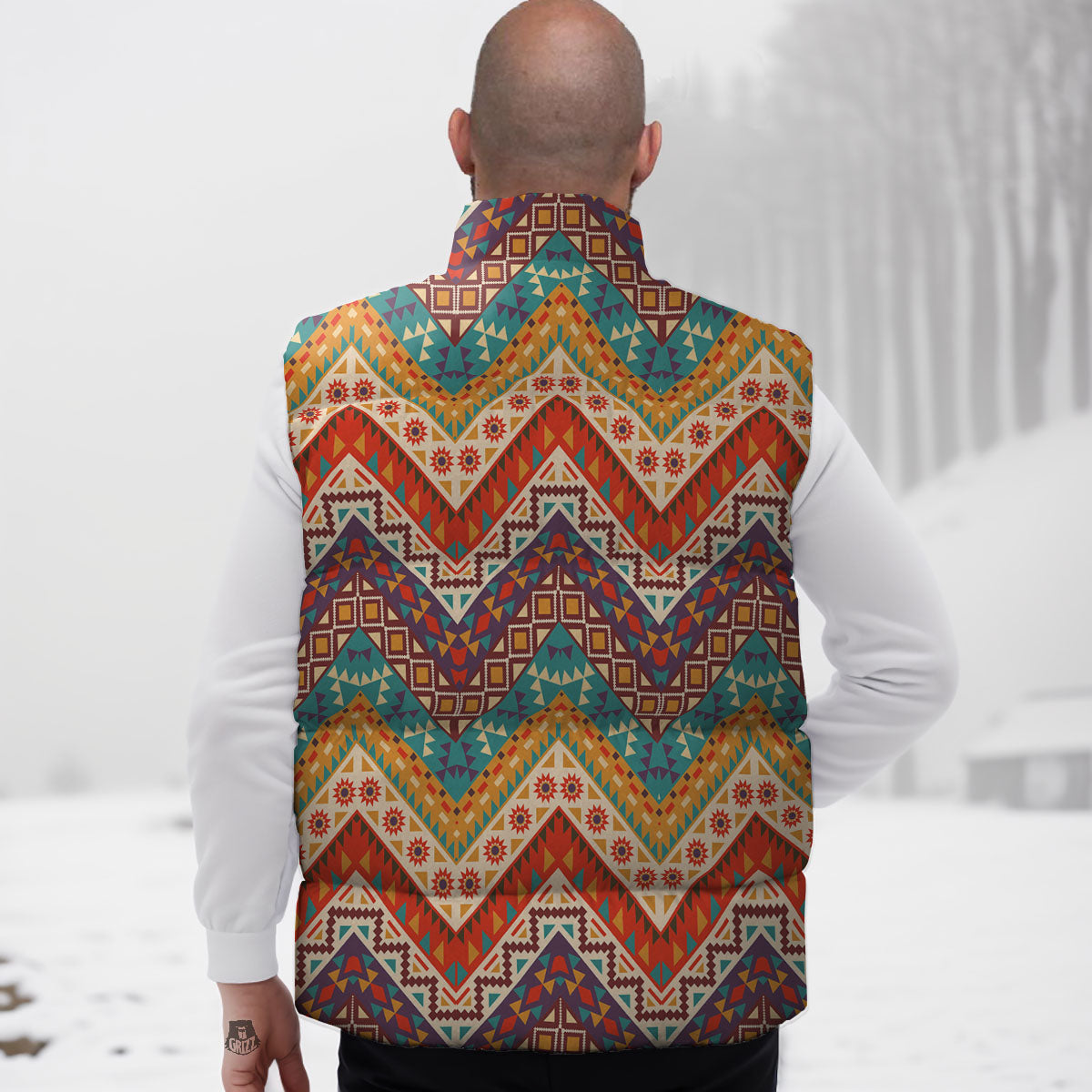 American Native Tribal Chevron Print Down Vest