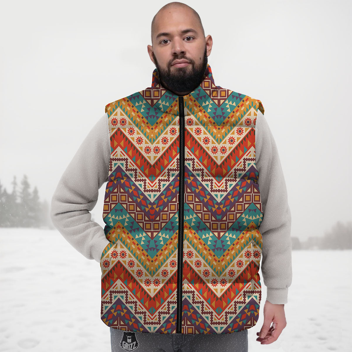 American Native Tribal Chevron Print Down Vest