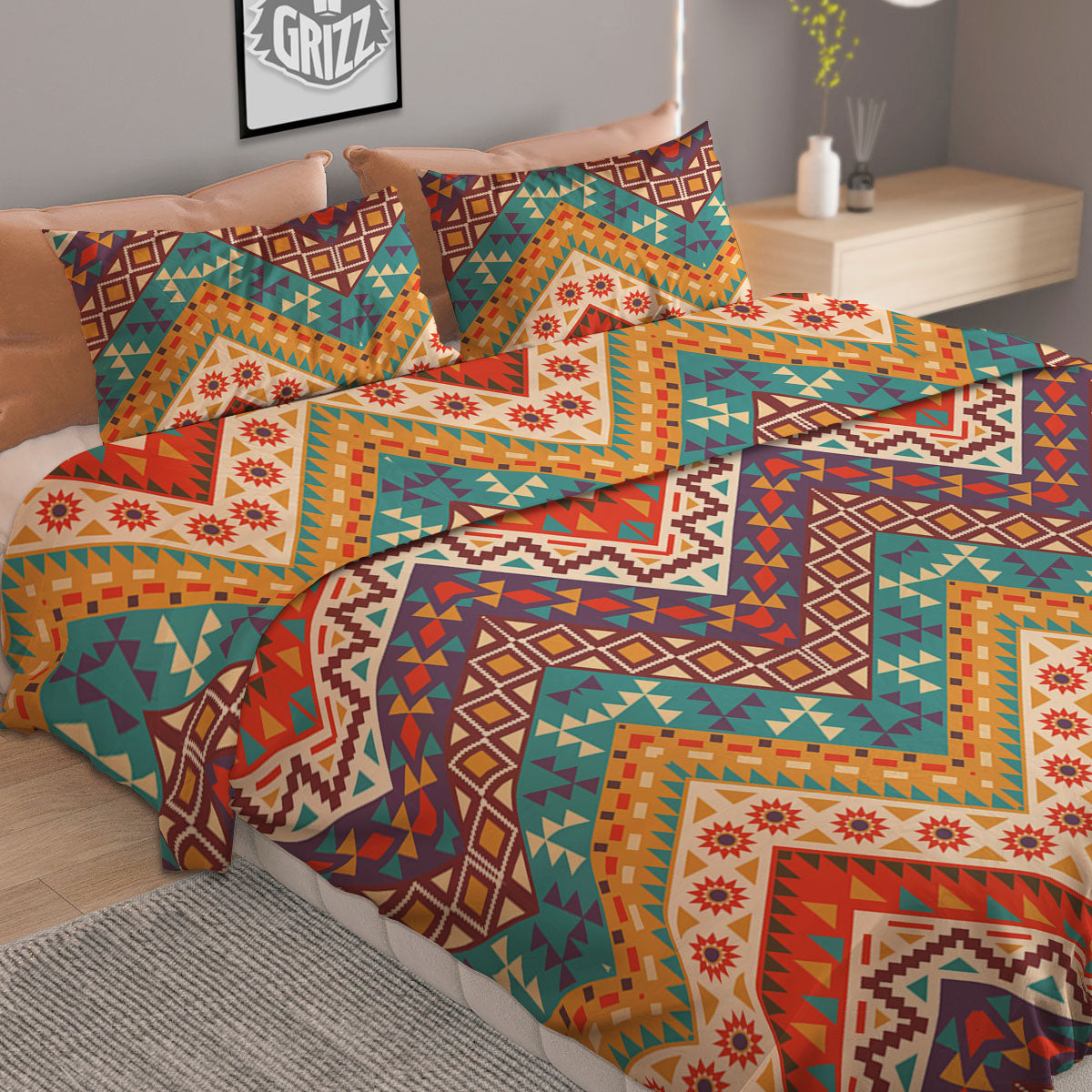 American Native Tribal Chevron Print Duvet Cover Bedding Set