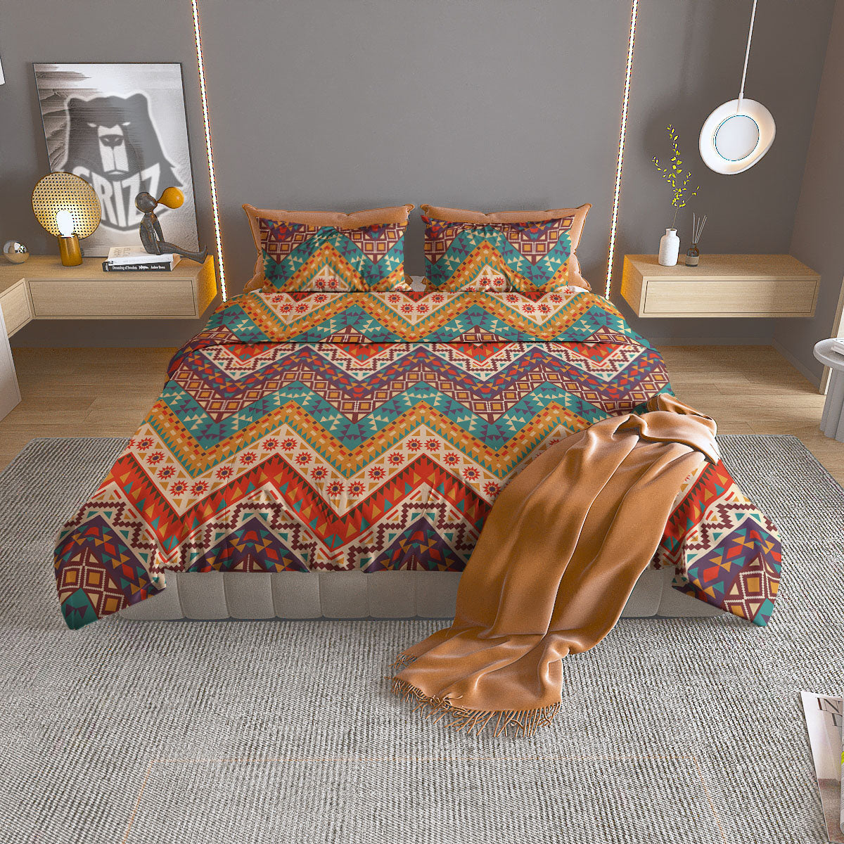 American Native Tribal Chevron Print Duvet Cover Bedding Set