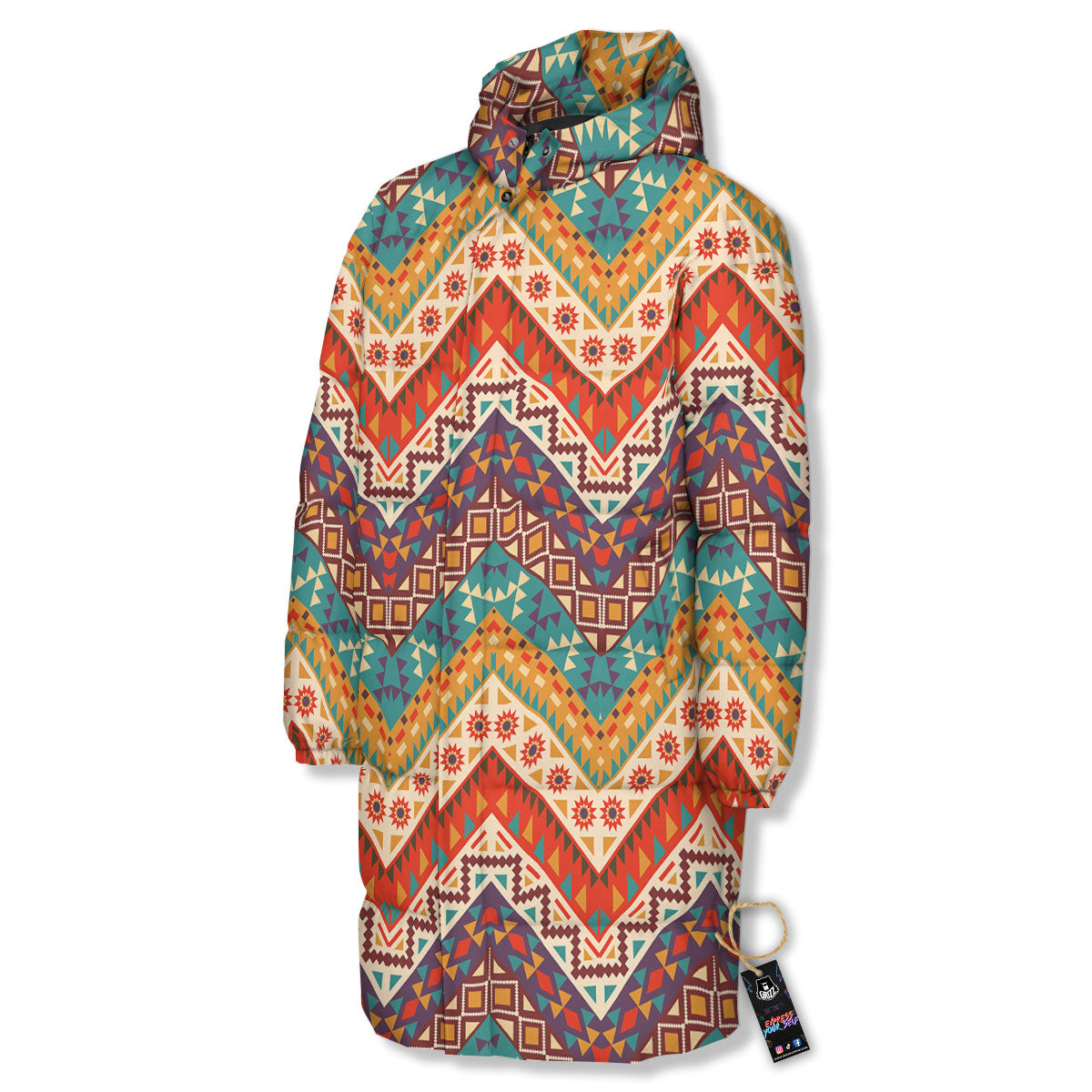 American Native Tribal Chevron Print Long Down Jacket-grizzshop