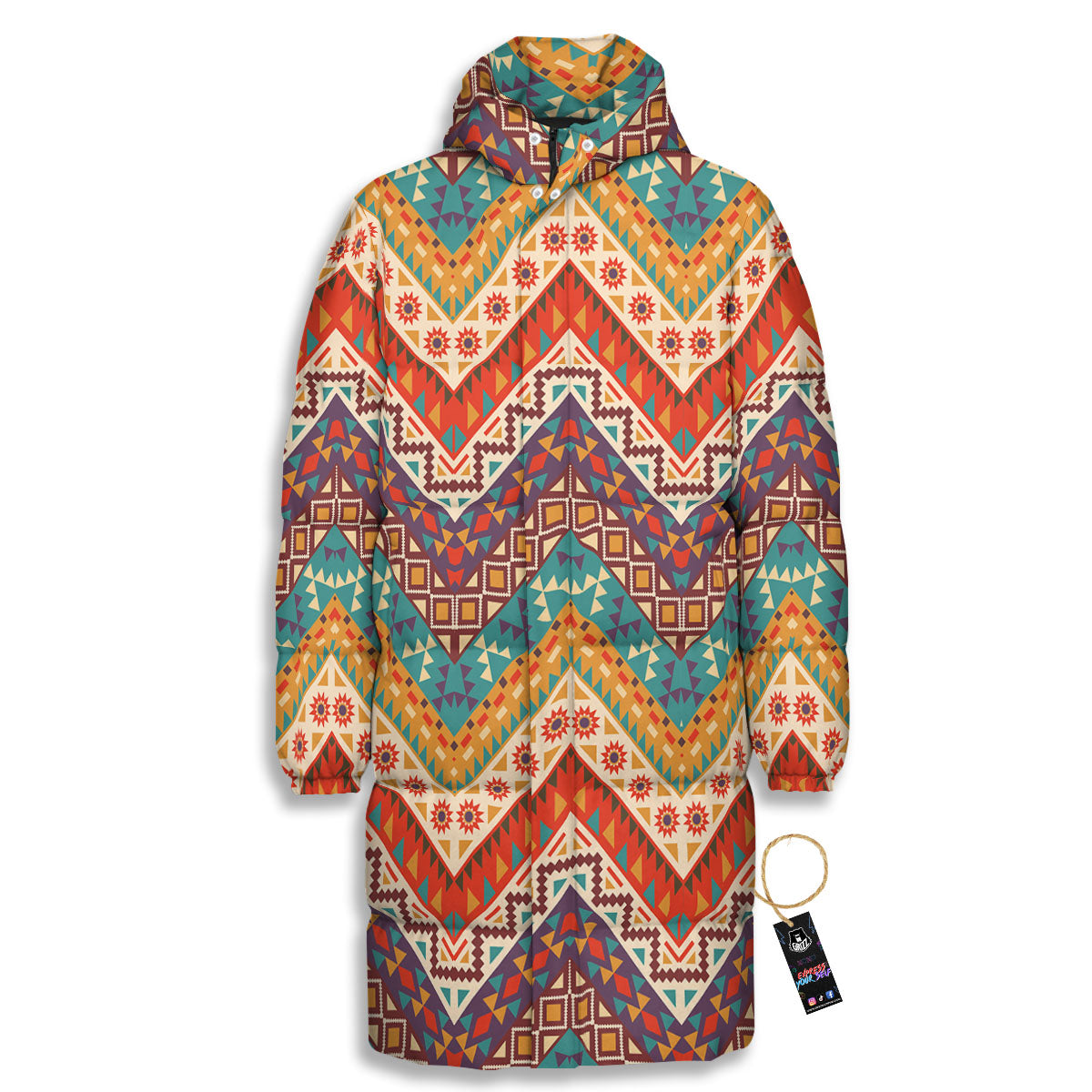 American Native Tribal Chevron Print Long Down Jacket-grizzshop