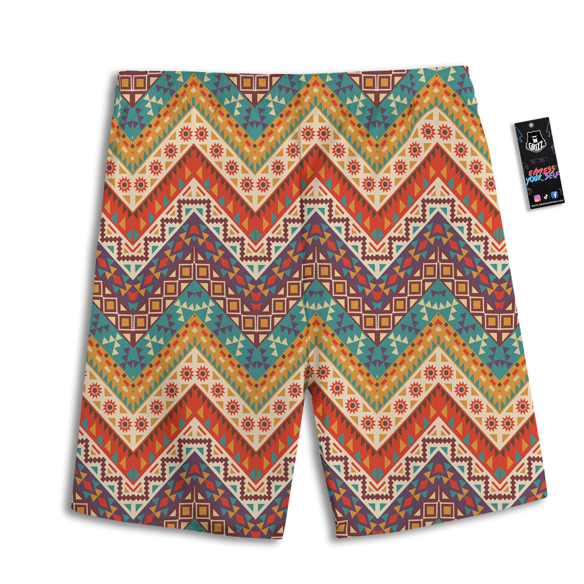 American Native Tribal Chevron Print Men's Athletic Shorts
