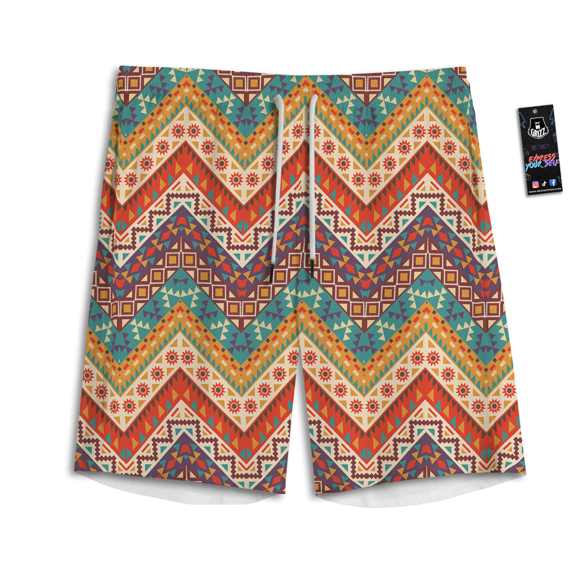 American Native Tribal Chevron Print Men's Athletic Shorts
