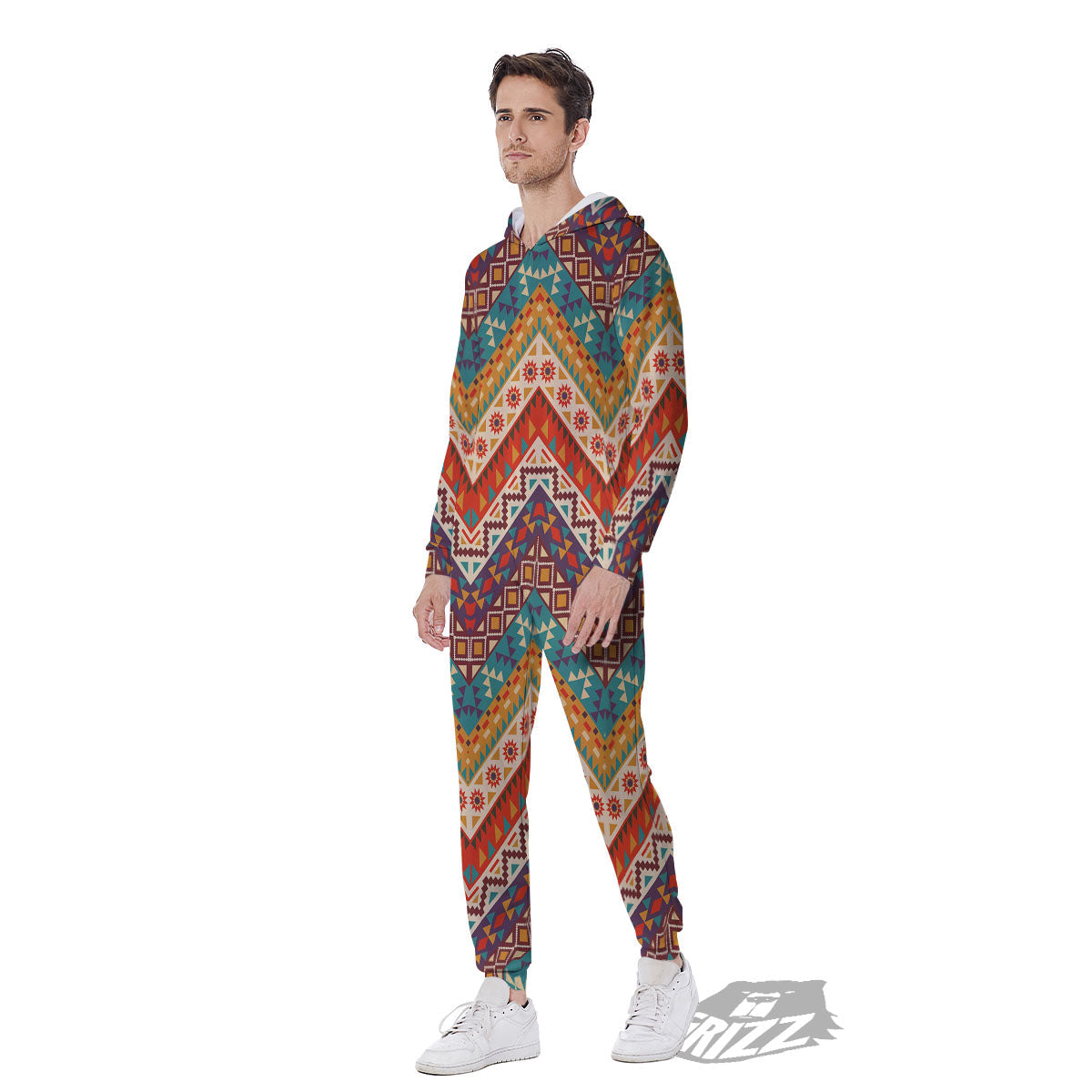 American Native Tribal Chevron Print Men's Jumpsuit-grizzshop