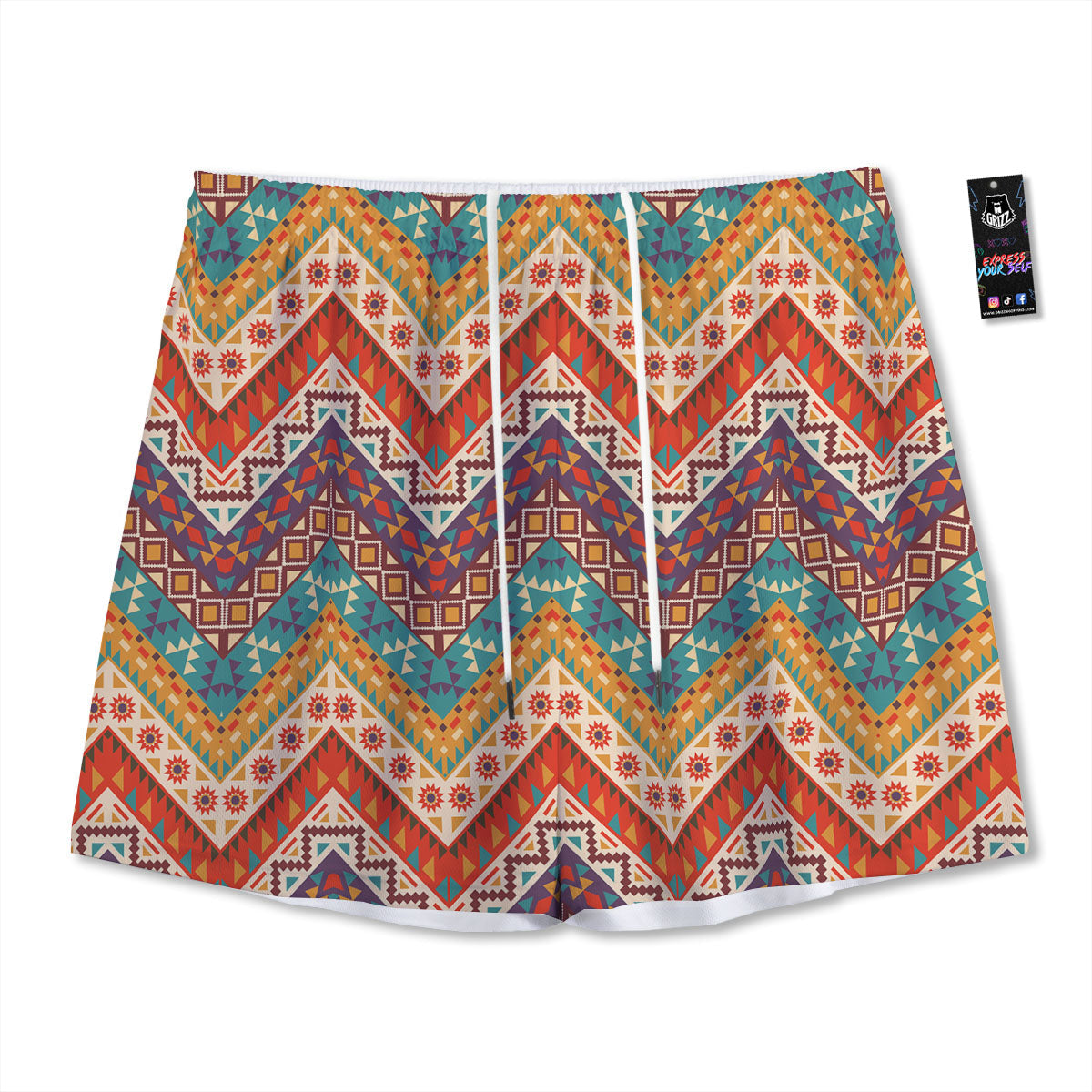 American Native Tribal Chevron Print Mesh Shorts
