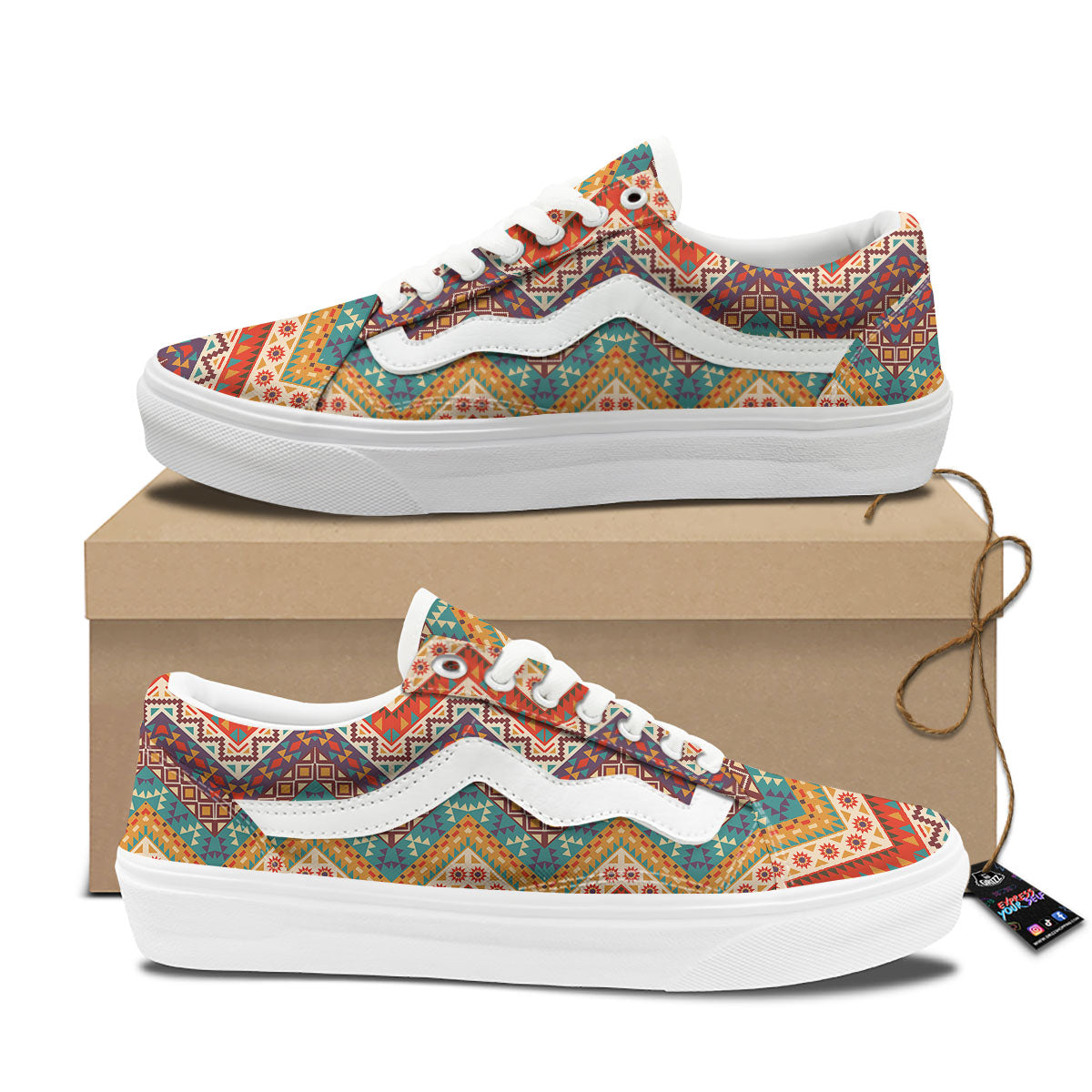 American Native Tribal Chevron Print Skate Shoes-grizzshop