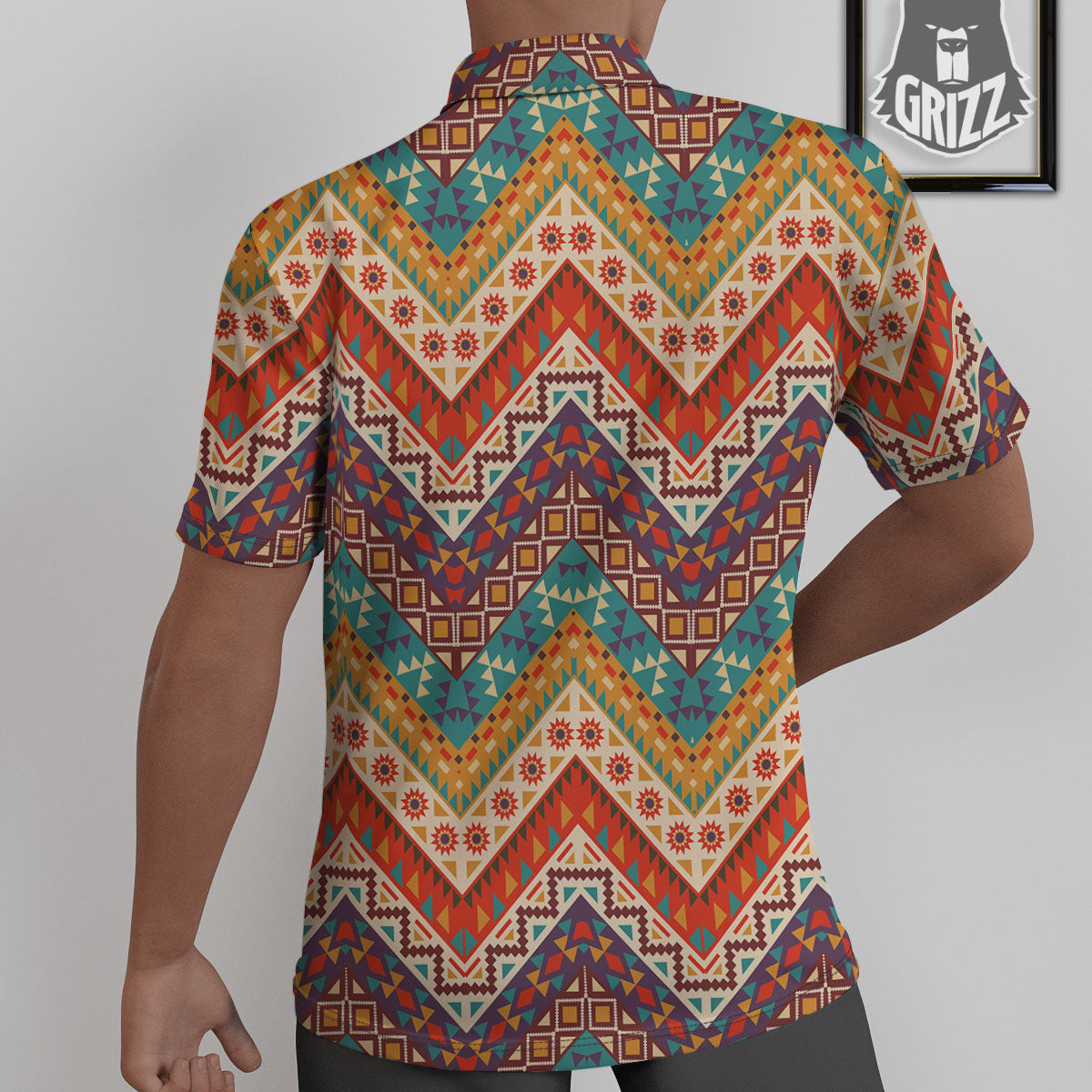American Native Tribal Chevron Print Untucked Shirts-grizzshop