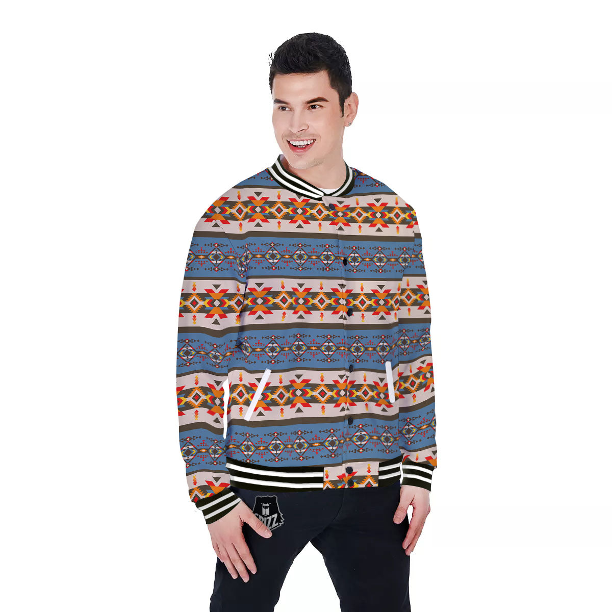 American Native Tribal Navajo Print Baseball Jacket-grizzshop