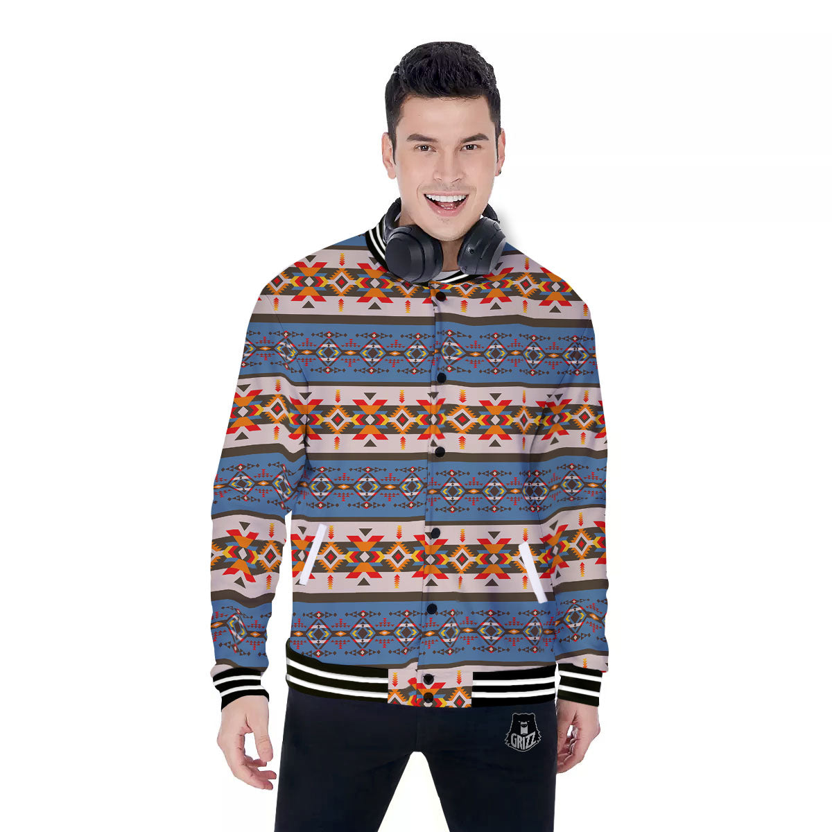 American Native Tribal Navajo Print Baseball Jacket-grizzshop