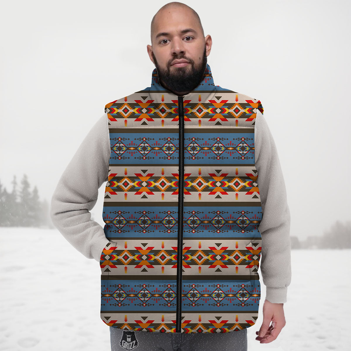 American Native Tribal Navajo Print Down Vest