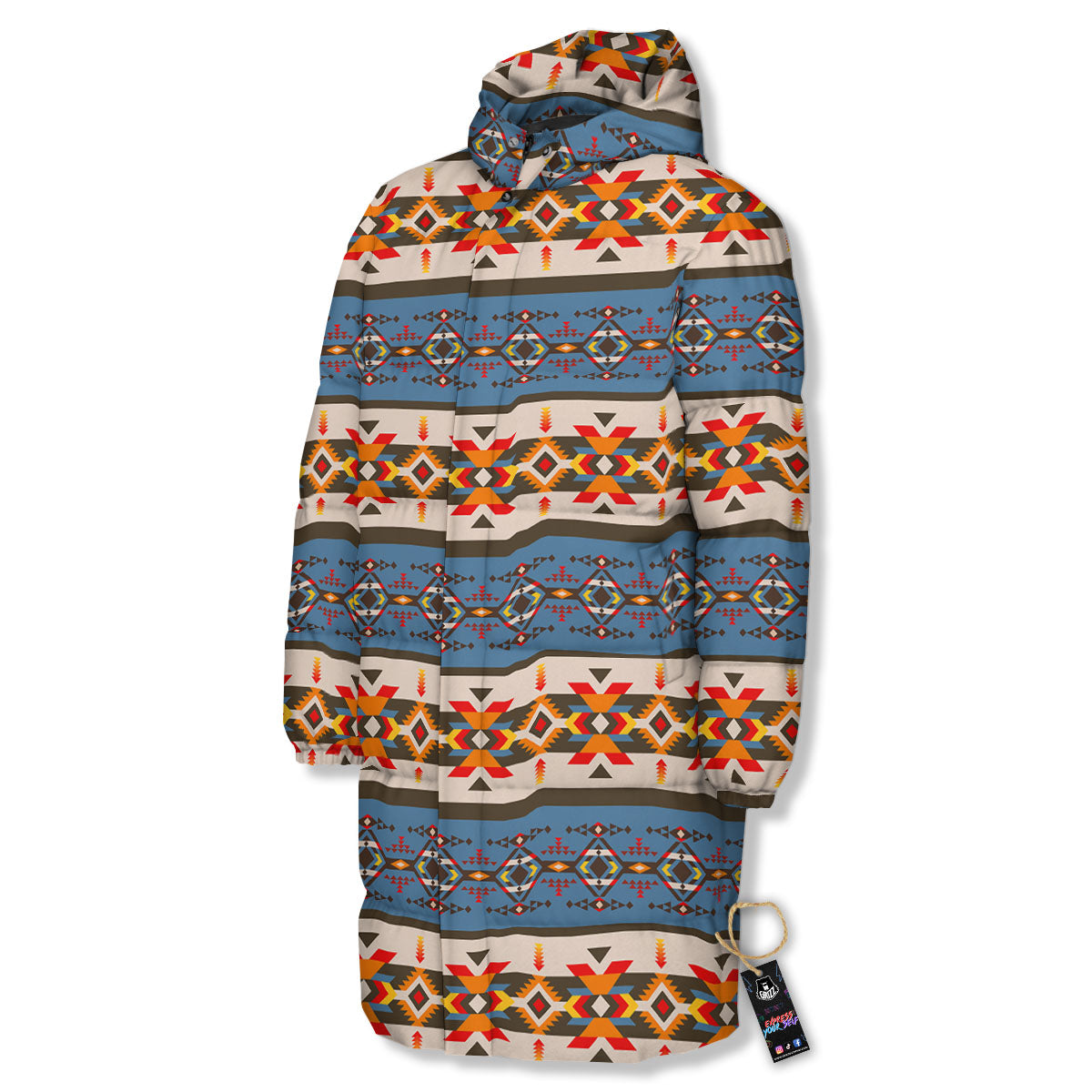 American Native Tribal Navajo Print Long Down Jacket-grizzshop