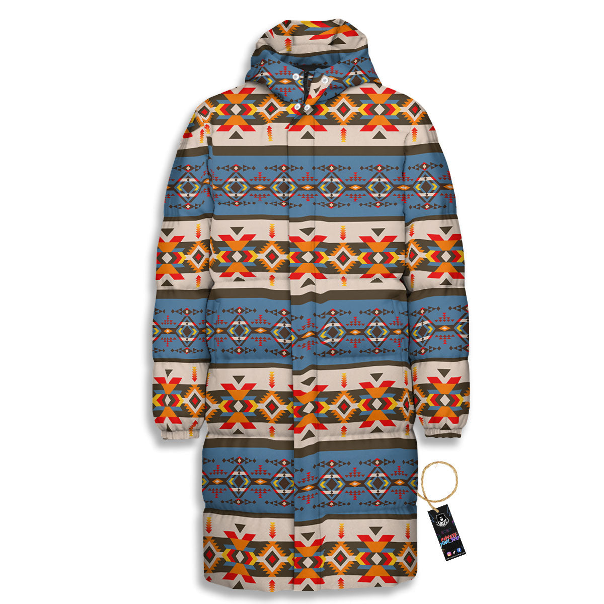 American Native Tribal Navajo Print Long Down Jacket-grizzshop