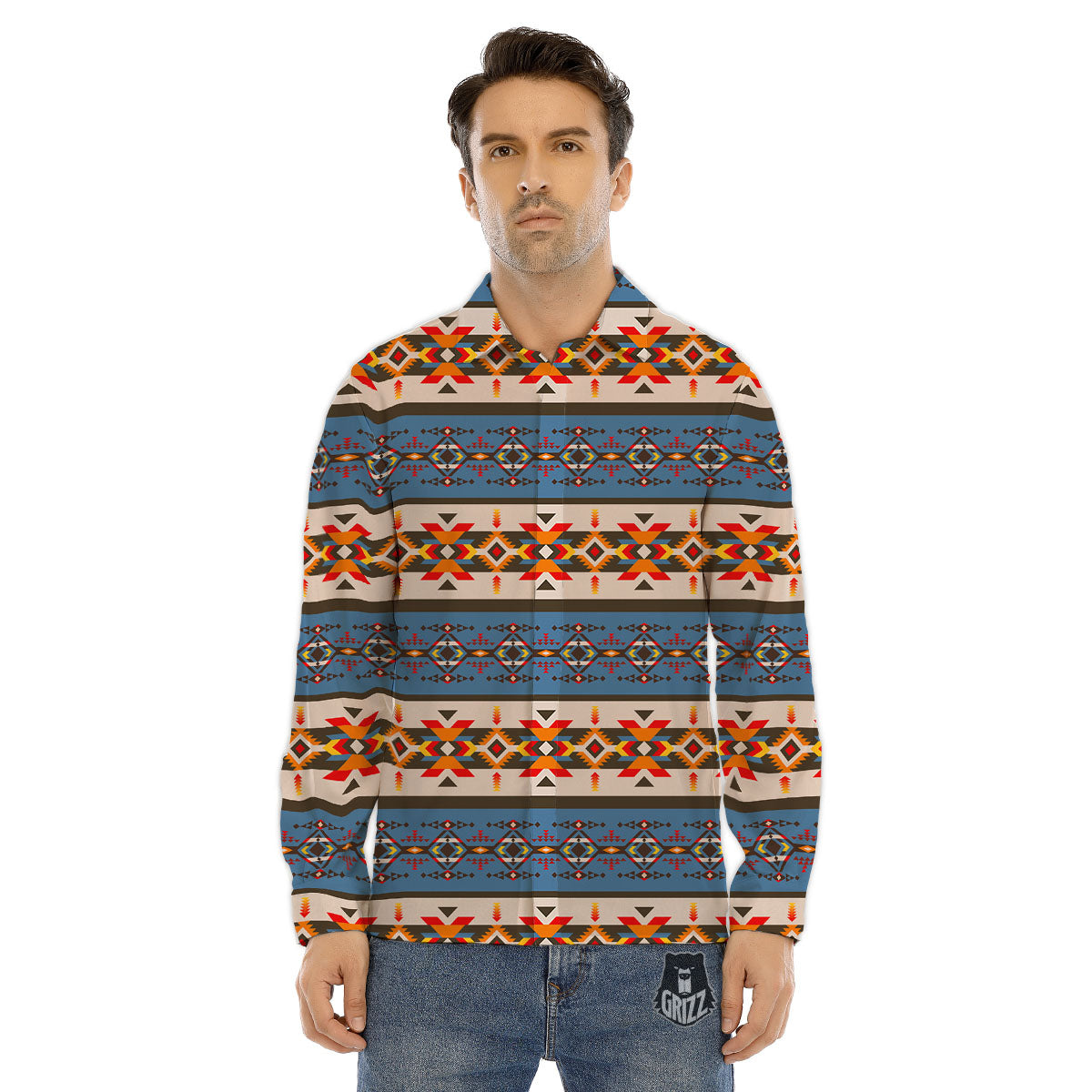 American Native Tribal Navajo Print Men's Dress Shirts-grizzshop