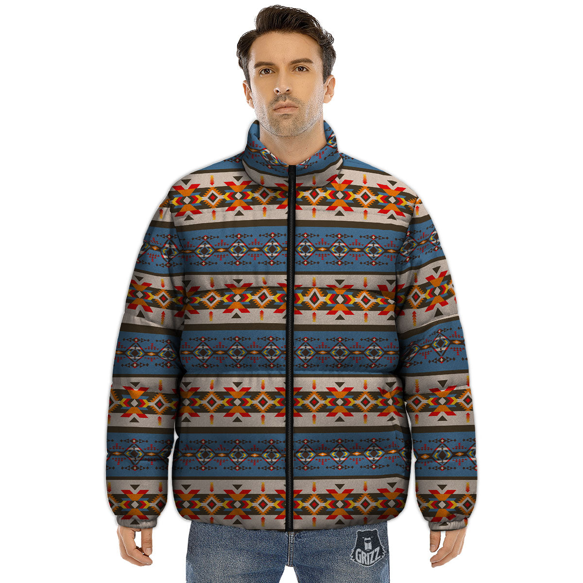 American Native Tribal Navajo Print Puffer Jacket-grizzshop