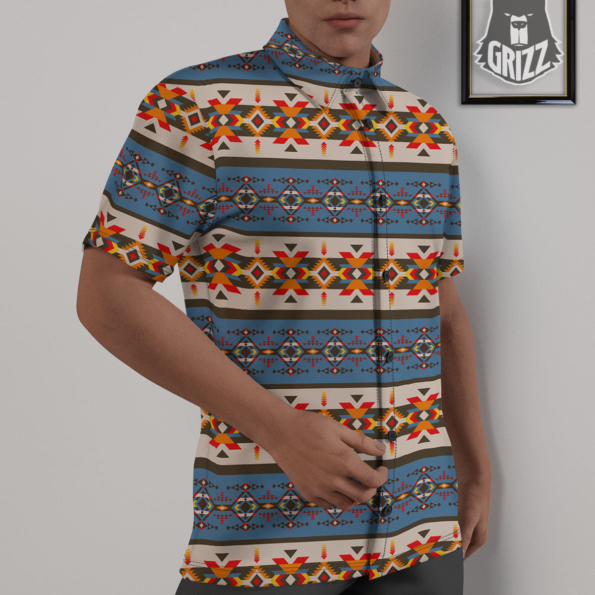 American Native Tribal Navajo Print Untucked Shirts-grizzshop