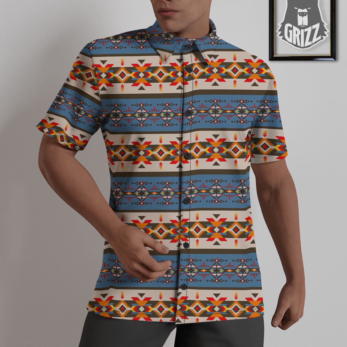 American Native Tribal Navajo Print Untucked Shirts-grizzshop