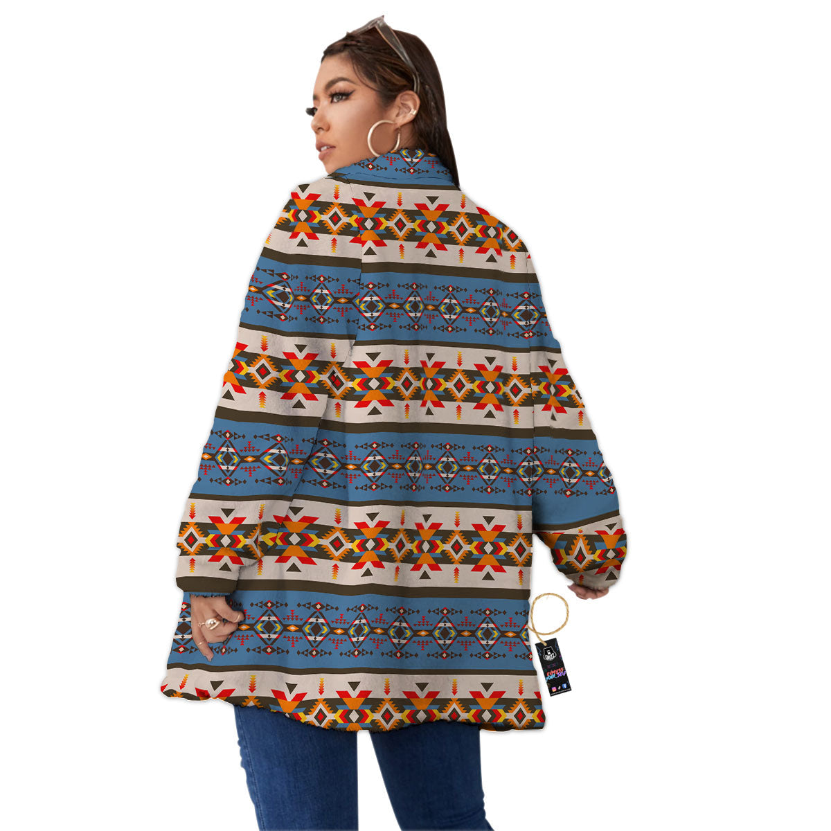American Native Tribal Navajo Print Women's Sherpa Jacket-grizzshop