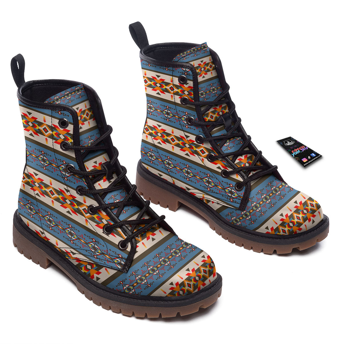 American Native Tribal Navajo Print Work Boots-grizzshop