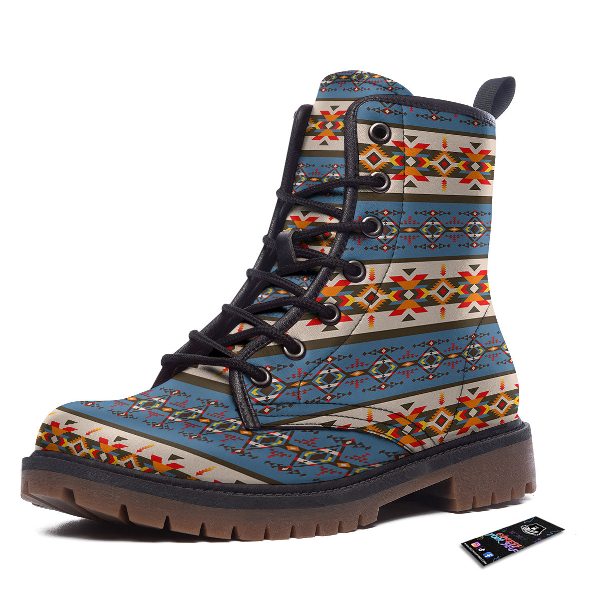 American Native Tribal Navajo Print Work Boots-grizzshop