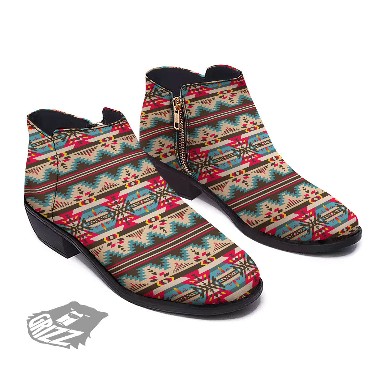 American Native Tribal Print Pattern Ankle Boots-grizzshop