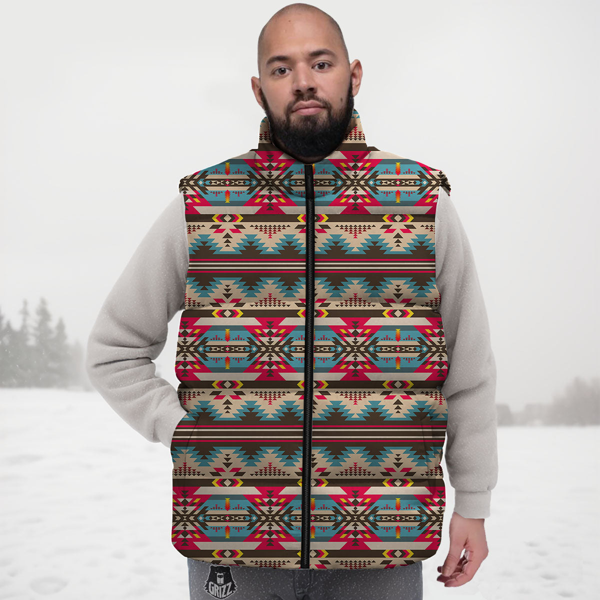 American Native Tribal Print Pattern Down Vest
