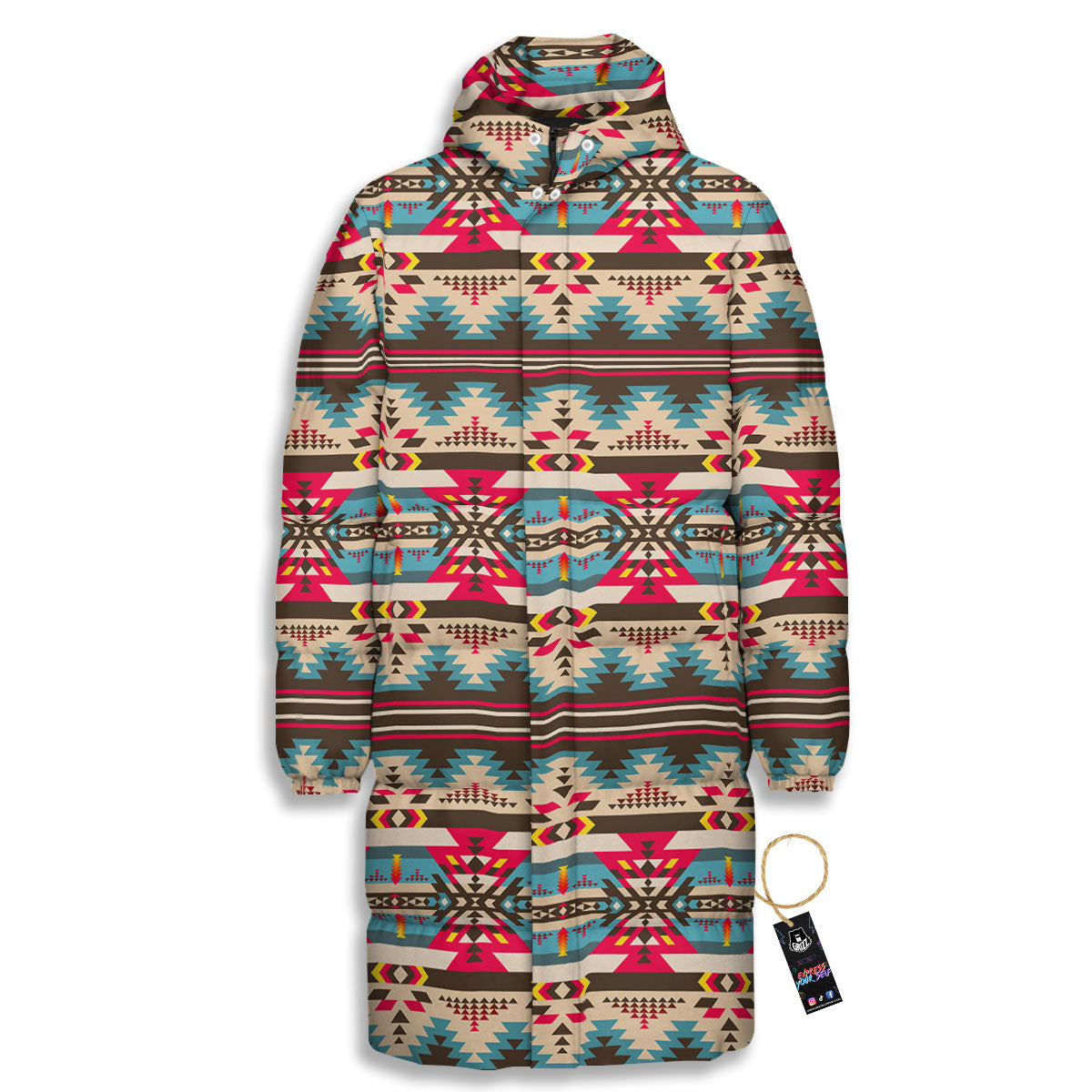 American Native Tribal Print Pattern Long Down Jacket-grizzshop
