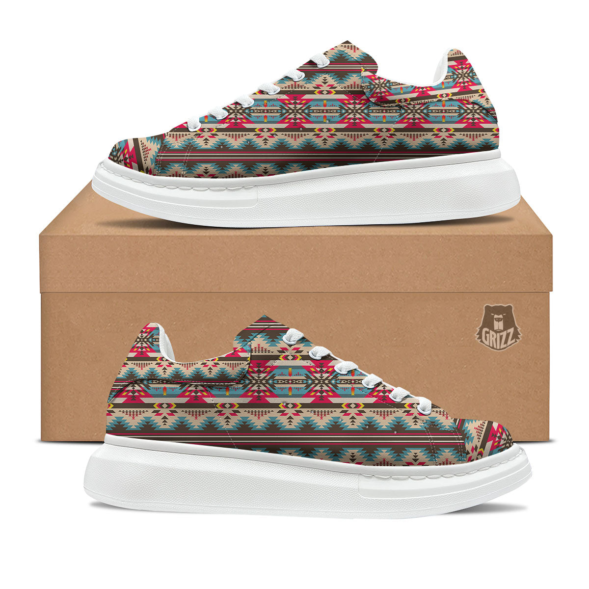 American Native Tribal Print Pattern Platform Shoes-grizzshop