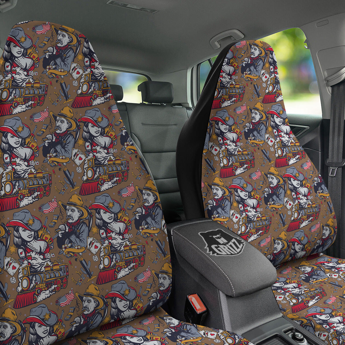 American Old West History Print Pattern Car Seat Covers-grizzshop