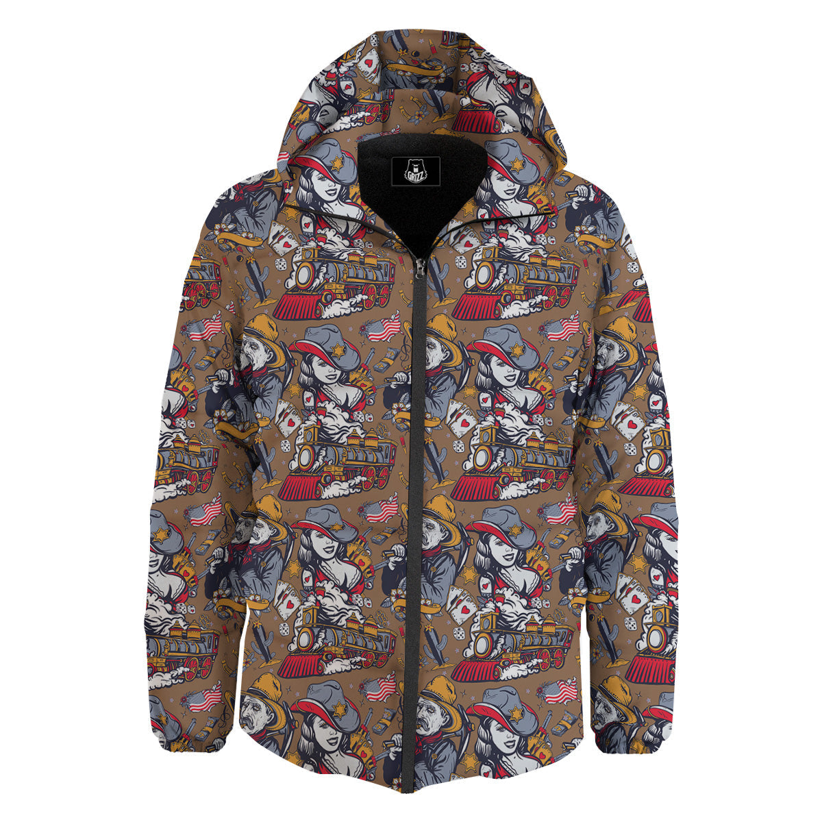 American Old West History Print Pattern Down Jacket-grizzshop