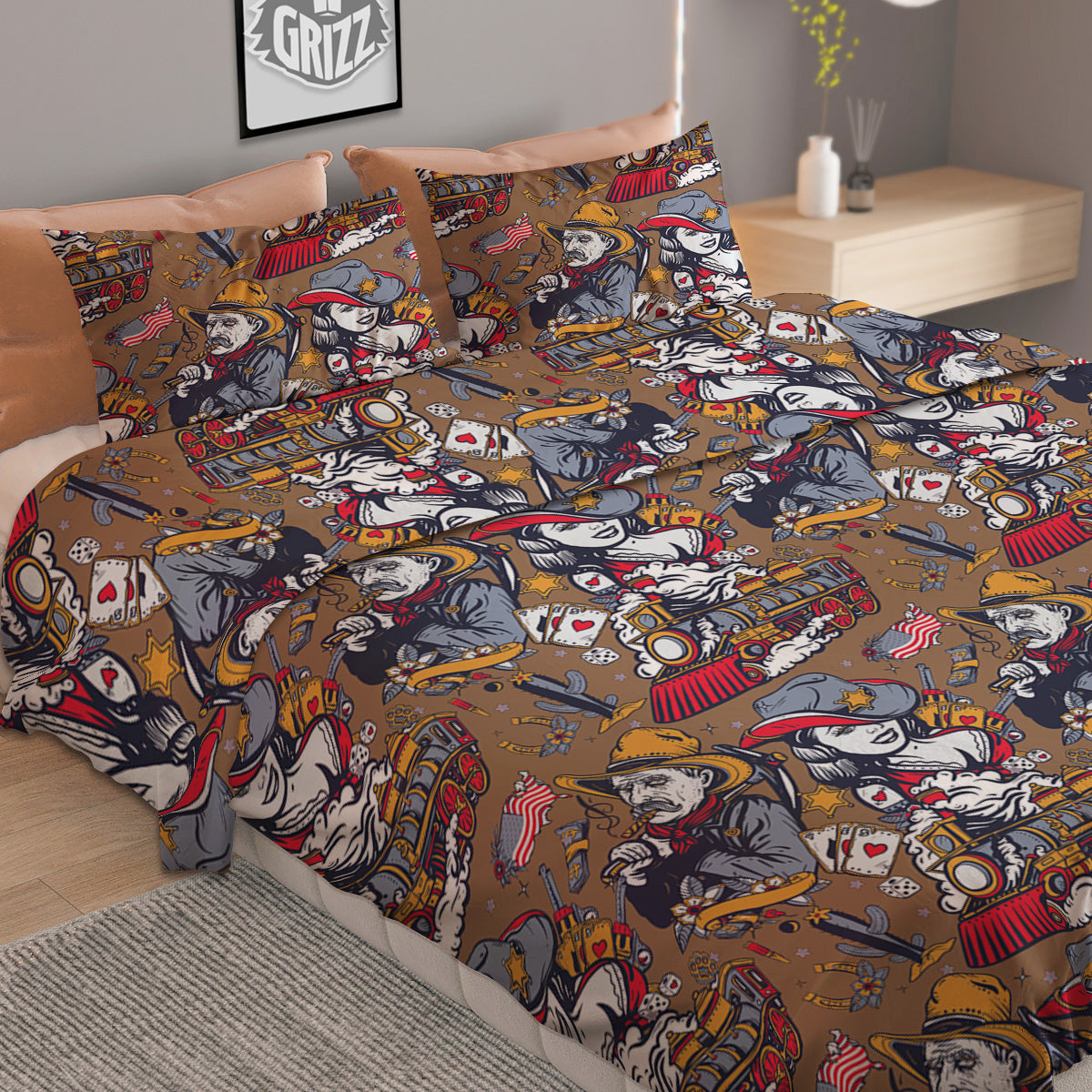 American Old West History Print Pattern Duvet Cover Bedding Set