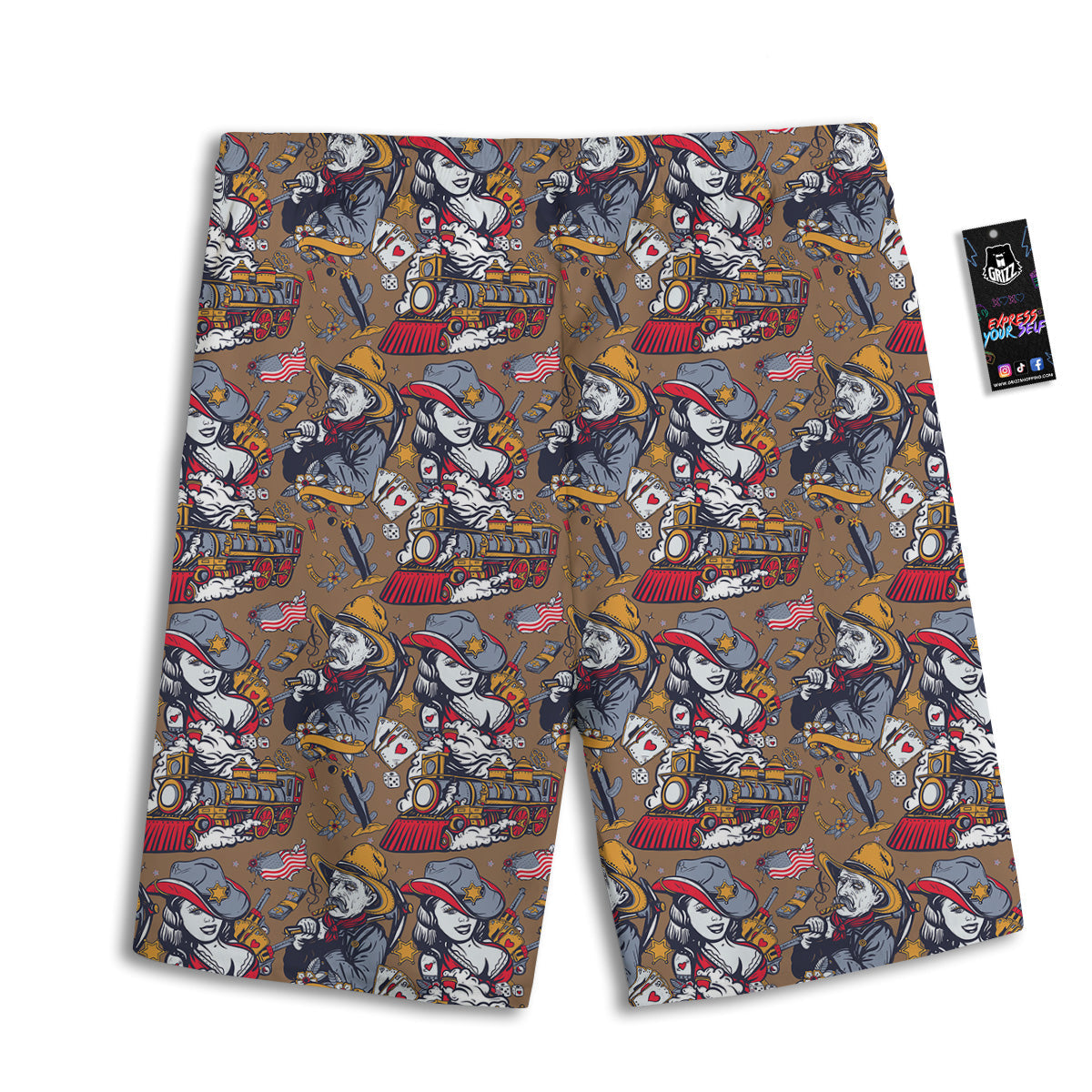 American Old West History Print Pattern Men's Athletic Shorts