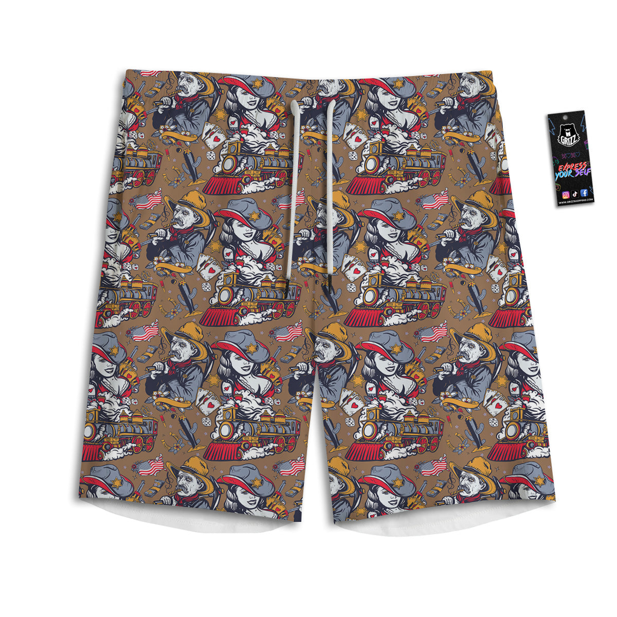 American Old West History Print Pattern Men's Athletic Shorts
