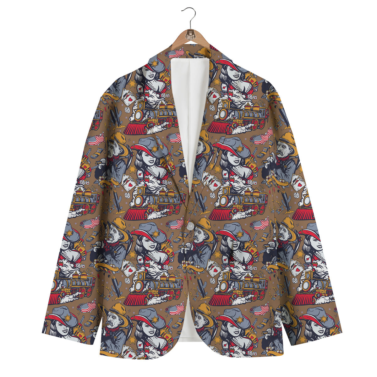 American Old West History Print Pattern Men's Blazer-grizzshop