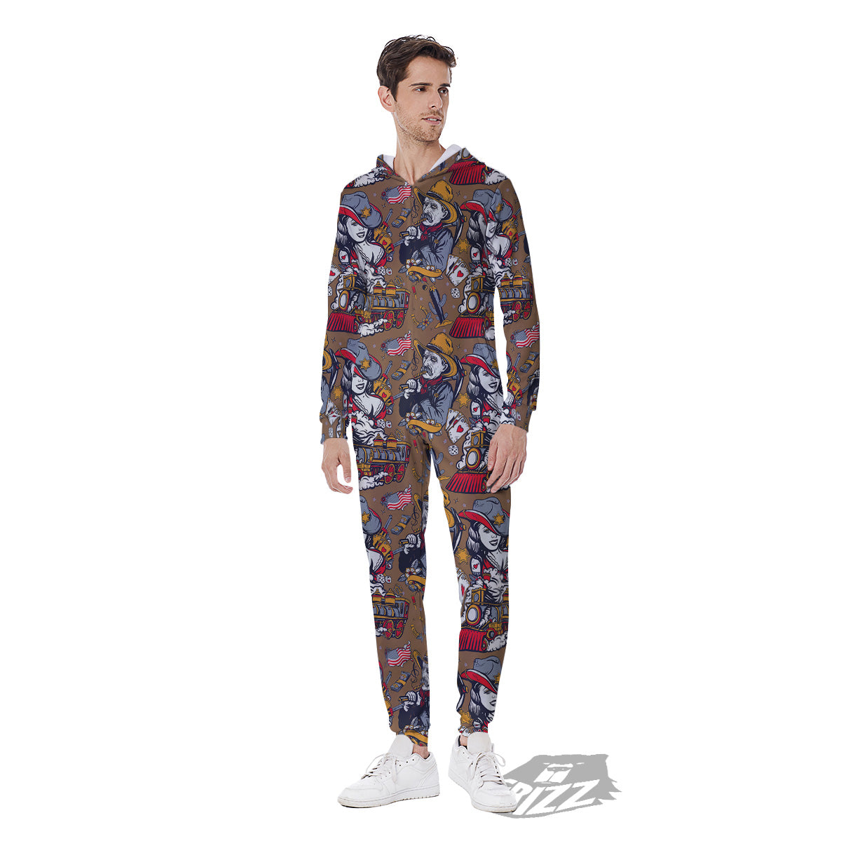 American Old West History Print Pattern Men's Jumpsuit-grizzshop