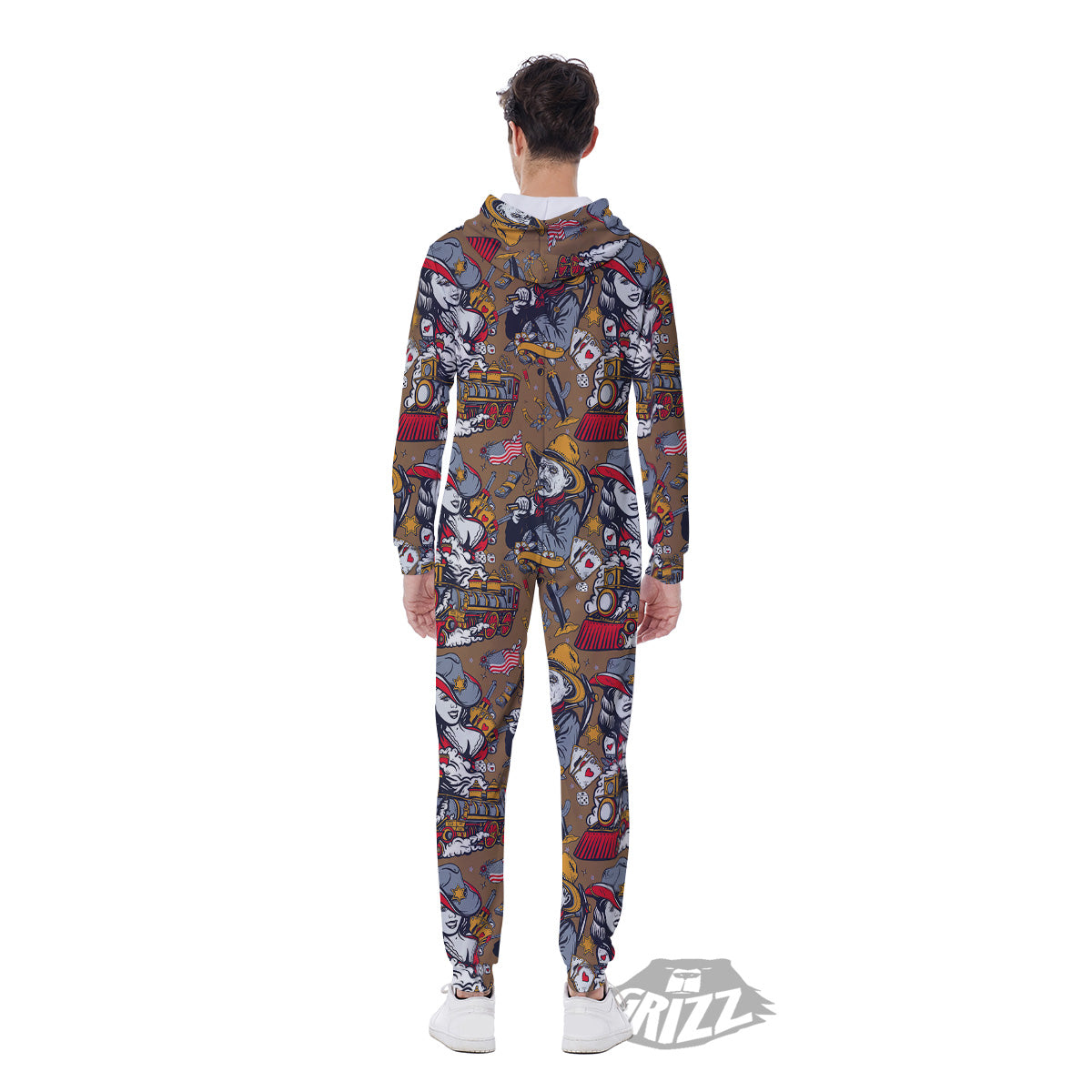 American Old West History Print Pattern Men's Jumpsuit-grizzshop
